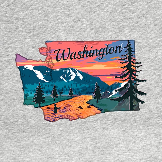 Washington Fly Fishing State River Sunset by TeeCreations by TeeCreations